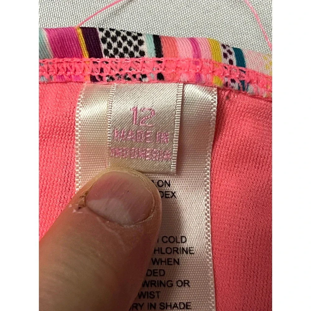 Malibu Design Group Girls Striped Pom-Pom Tankini Swimsuit Set Pink Multi Sz 12